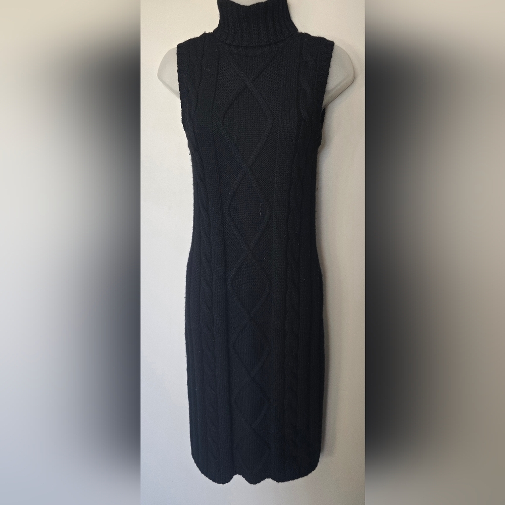 Nine West Turtle Neck sweater dress Black Sleeveless 100% Merino Wool Womens Xs